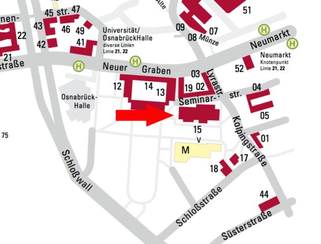 Hier ist nochmal der genaue Lageplan vom Gebäude 15 von der Universität Osnabrück